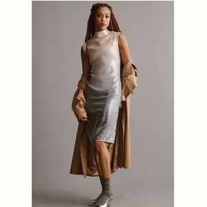 Anthropologie Cap-Sleeve Mock-Neck Slim Midi Dress 0 Petite NWT